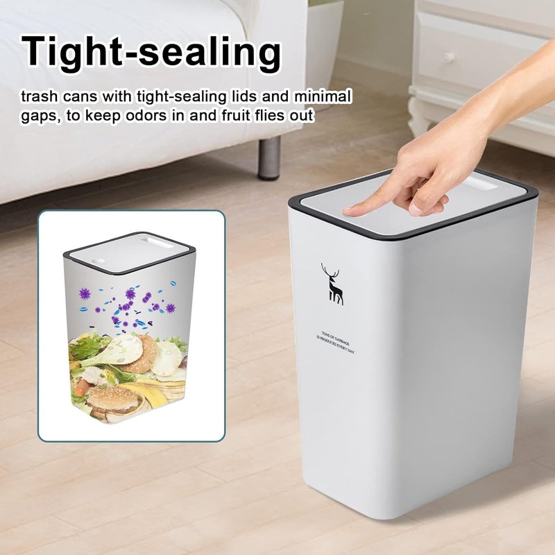 XPIY Trash Can with Lid, 2 Pack 4 Gallons/15 Liters Garbage Can with Press Top, Small Trash Can Dog Proof, Plastic Trash Bin, Waste Basket for Bathroom|Kitchen|Bedroom|Office (2, White) - Image 2